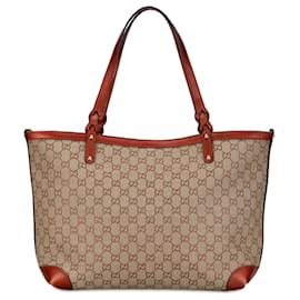 Gucci-Gucci Brown Medium GG Canvas Craft Tote Bag-Brown,Beige