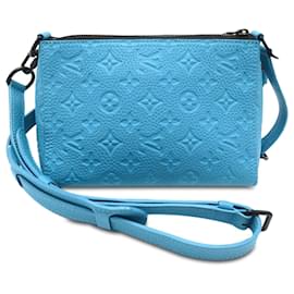 Louis Vuitton-Louis Vuitton Messager Triangle Taurillon Monogramme Bleu-Bleu,Turquoise
