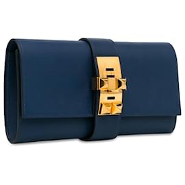 Hermès-Hermès Blue Swift Medor Clutch 23-Blue,Navy blue