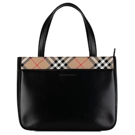 Burberry-Burberry Black Leather Nova Check Handbag-Black