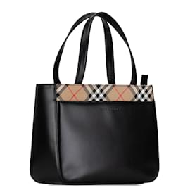 Burberry-Burberry Black Leather Nova Check Handbag-Black