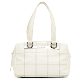 Chanel-Chanel White Square Stitch LAX Bowler Bag-White