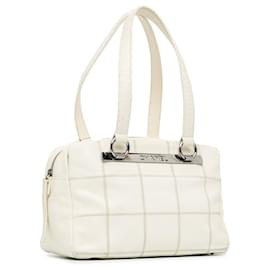 Chanel-Chanel White Square Stitch LAX Bowler Bag-White