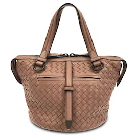 Bottega Veneta-Cartable en cuir Tambura rose Intrecciato Bottega Veneta-Rose