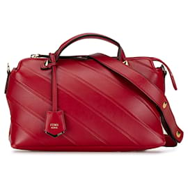 Fendi-Fendi Red Medium Diagonal Embossed Leather By The Way-Red