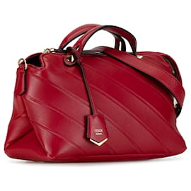 Fendi-Fendi Red Medium Diagonal Embossed Leather By The Way-Red