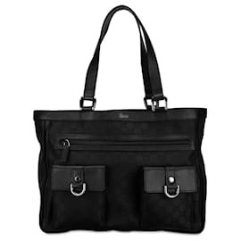 Gucci-Gucci Black GG Canvas Abbey D-Ring Tote-Black