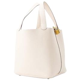 Hermès-Hermès Serrure Picotin Clémence Blanche 22-Blanc,Écru