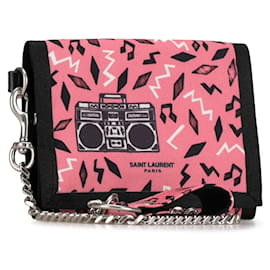 Yves Saint Laurent-Yves Saint Laurent Canvas Radio Trifold Chain Wallet Carteira curta de lona 586279 em bom estado-Outro