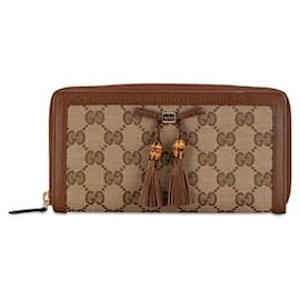 Gucci-Portefeuille continental en toile à pompons en bambou Gucci GG Portefeuille long en toile 269991 en bon état-Autre