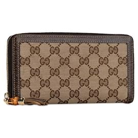 Gucci-Gucci GG Canvas Bamboo Tassel Zip Around Wallet Portefeuille long en toile 224253 en bon état-Autre