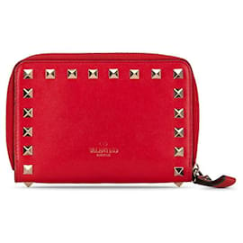 Valentino-Valentino Leather Rockstud Zip Wallet Cartera corta de cuero en buen estado-Otro