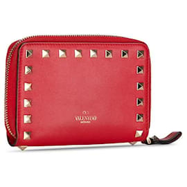 Valentino-Portefeuille court en cuir Valentino Rockstud Zip Wallet en bon état-Autre