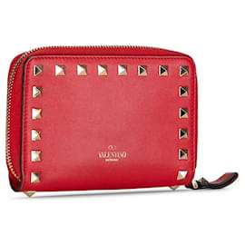 Valentino-Valentino Leather Rockstud Zip Wallet Leather Short Wallet in Good condition-Other