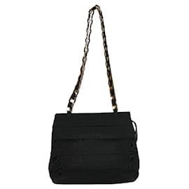 Salvatore Ferragamo-Salvatore Ferragamo Ruffle Canvas Chain Bag Canvas Umhängetasche AU21 5252 in gutem Zustand-Andere