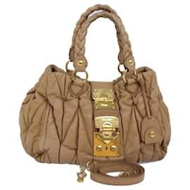 Miu Miu-Bolsa de mão Miu Miu Materasse Couro 2way Bege Auth bs14259-Bege