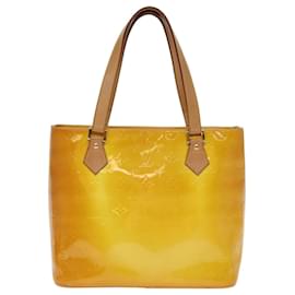 Louis Vuitton-LOUIS VUITTON Monogram Vernis Houston Hand Bag Lime Yellow M91055 LV Auth 74509-Other