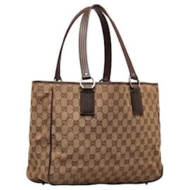 Gucci-La bolsa de asas de lona GG-Castaño