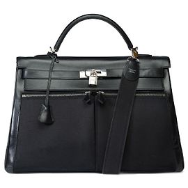 Hermès HERMES Kelly 40 Bag in Black Canvas - 101927 Black