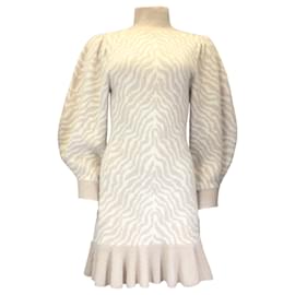 Autre Marque-Ulla Johnson Robe pull en laine mérinos Joni Zebra beige / blanc-Beige