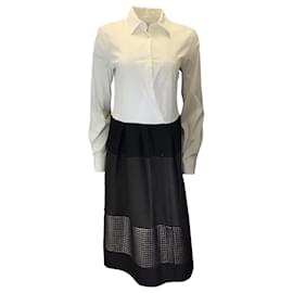 Autre Marque-Sara Roka Robe chemise boutonnée asymétrique à manches longues blanc/gris anthracite/noir-Multicolore