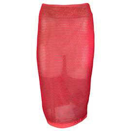 Autre Marque-Sukeina Red / Beige Mesh Lattice Skirt-Red