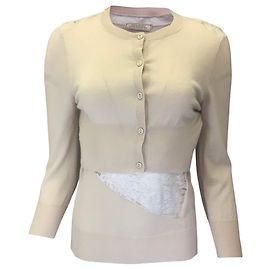 Nina Ricci – Strickjacke aus Kaschmir und Seide mit Spitzenbesatz in Blush Pink