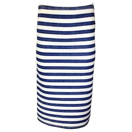 Autre Marque-Prada Blue / White / Black Logo Plaque Embellished Striped Denim Skirt-Blue