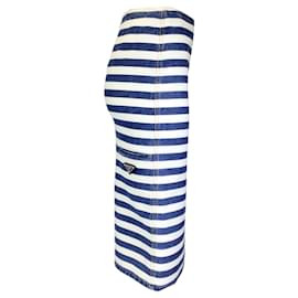 Autre Marque-Prada Blue / White / Black Logo Plaque Embellished Striped Denim Skirt-Blue