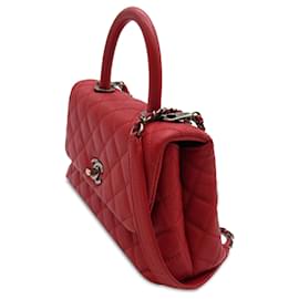 Chanel-Red Chanel Small Caviar Coco Handle Bag Satchel-Red