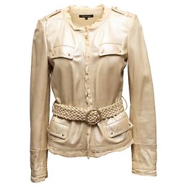 Metallic Beige Roberto Cavalli Leather Jacket Size IT 42 Beige