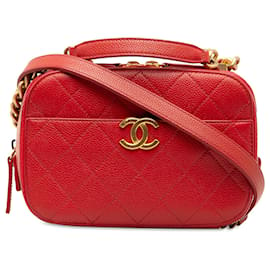 Chanel-Cartable rouge pour sac photo avec poignée supérieure en caviar matelassé Chanel petit-Rouge