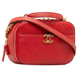 Chanel-Cartable rouge pour sac photo avec poignée supérieure en caviar matelassé Chanel petit-Rouge