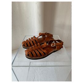 Jil Sander Sandália artesanal de couro marrom Multicor