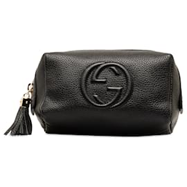 Gucci-Bolsa cosmética de couro Gucci Soho preta-Preto