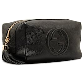 Gucci-Bolsa cosmética de couro Gucci Soho preta-Preto