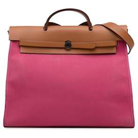 Hermès-Cartera rosa Hermès Toile Herbag con cremallera 39-Rosa