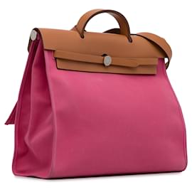 Hermès-Cartera rosa Hermès Toile Herbag con cremallera 39-Rosa