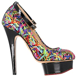 Charlotte Olympia-Charlotte Olympia Platform Pumps in Multicolor Satin-Other
