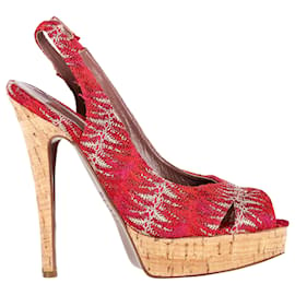 Missoni-Missoni Slingback Platform Sandals in Red Crocheted Viscose-Red