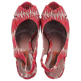 Missoni-Missoni Slingback Platform Sandals in Red Crocheted Viscose-Red