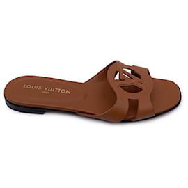 Louis Vuitton-Sandalias planas Isola de cuero coñac Zapatos sin cordones 41-Castaño