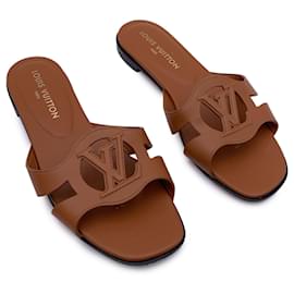 Louis Vuitton-Cognac Leather Isola Flat Slide Sandals Slip On Shoes 41-Brown