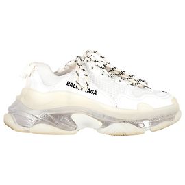 Balenciaga „Triple S“-Sneaker mit transparenter Sohle aus weißem Polyester Weiß Roh