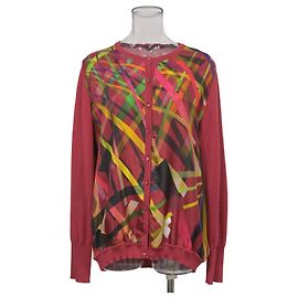 Escada Twin Set Cardigan aus roter Wolle mit Rundhalsausschnitt und abstraktem Print Rot