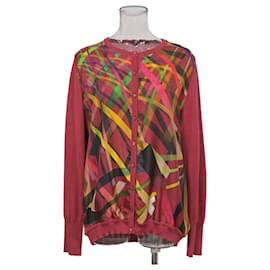 Escada-Escada Twin Set Crew Neck Cardigan in Abstract Printed Red Wool-Red