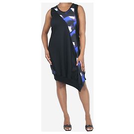 Y'S Robe midi imprimée sans manches noire Noir