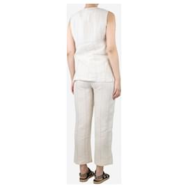 Autre Marque-Neutral linen top and trouser set - size UK 6-Other