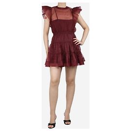Jonathan Simkhai Burgundy sheer ruffled mini dress - size UK 8 Dark red