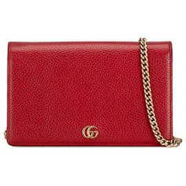 Gucci-Carteira Gucci Red GG Marmont em corrente-Vermelho